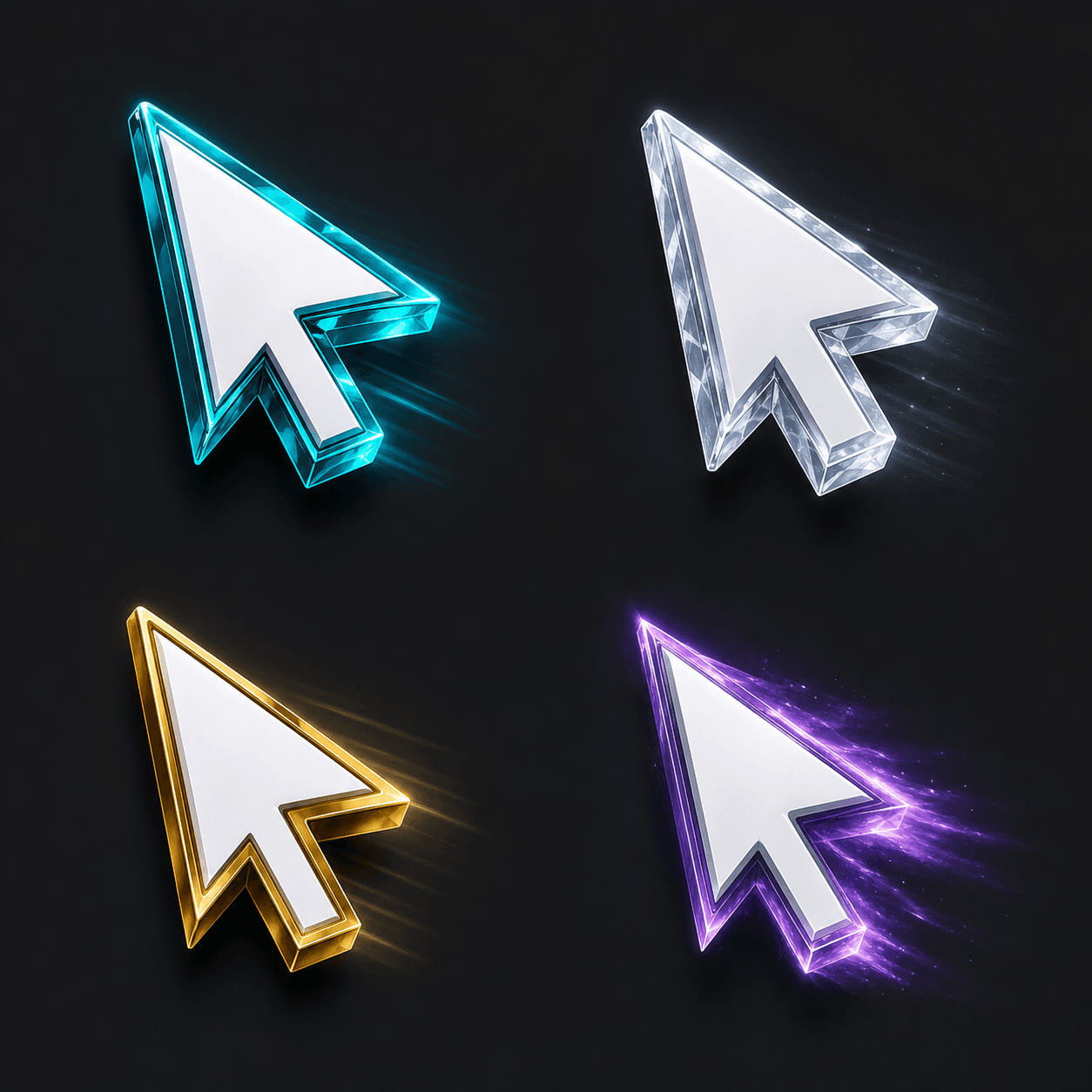 Cursor Flux concept sheet with multiple 3D cursor styles