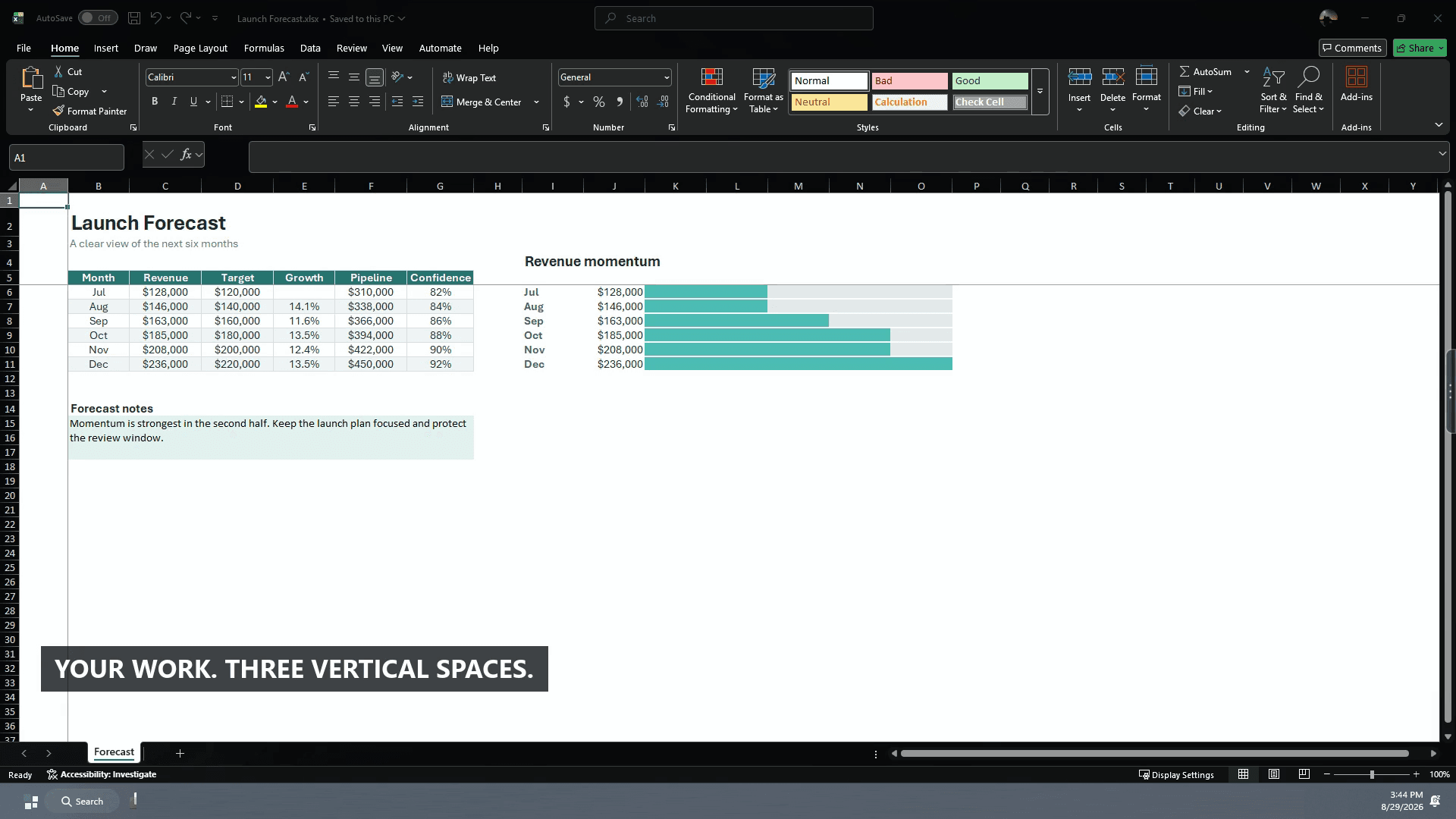 Excel open on a dedicated Tallspace workspace