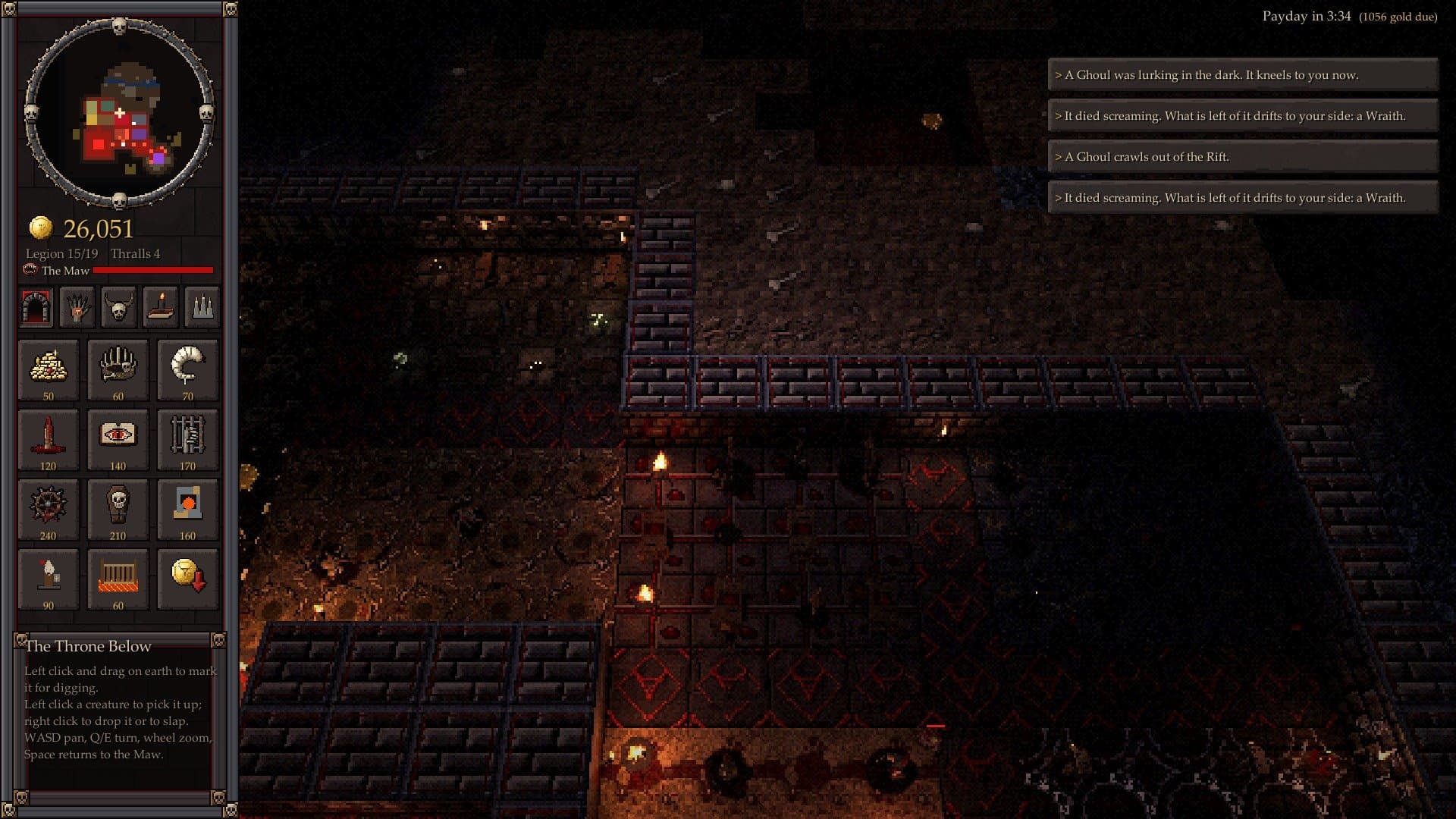 Tunnels fading into fog of war at the edge of the lair
