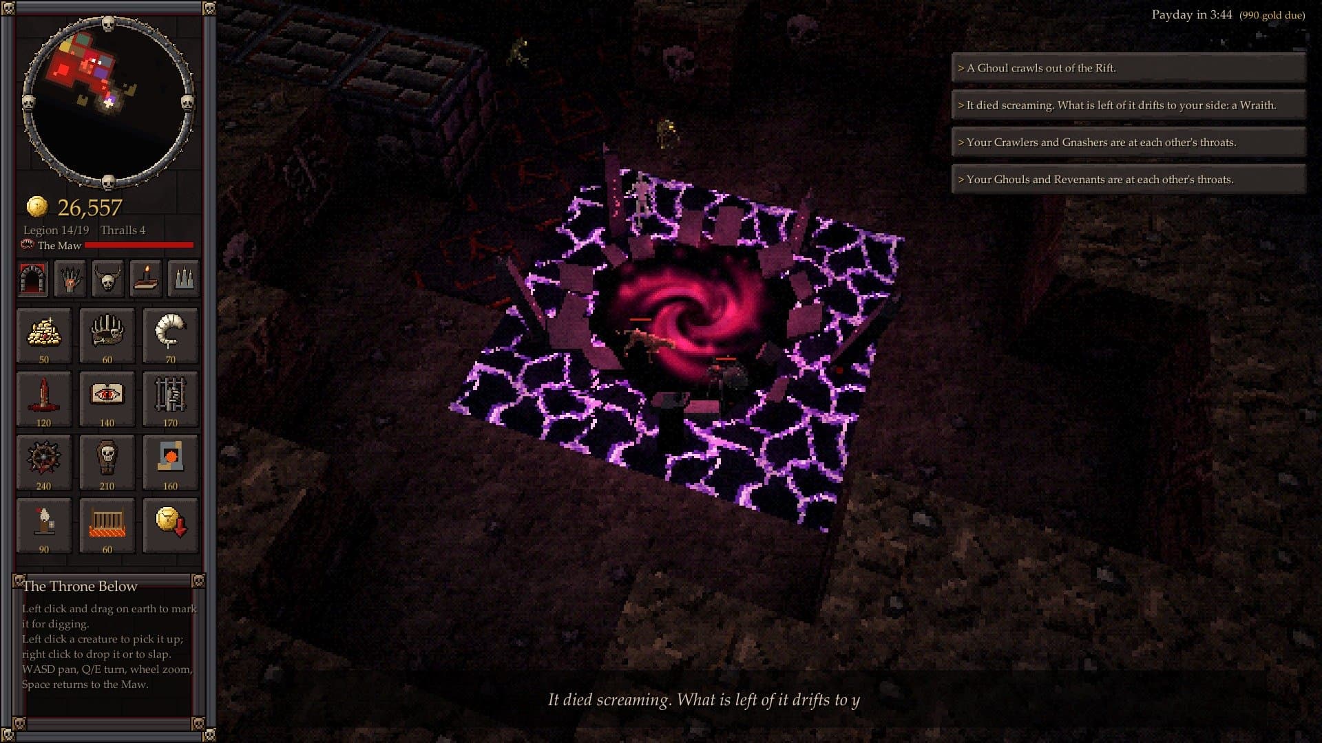 A violet Rift portal glowing on the dungeon floor